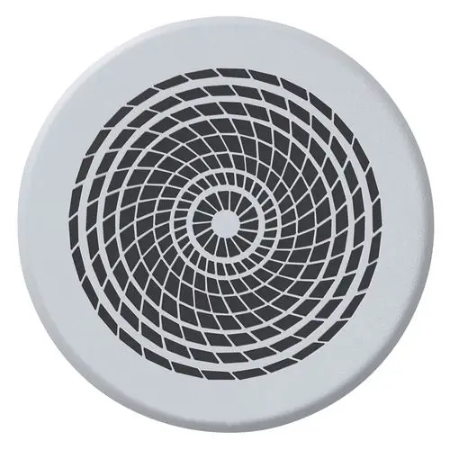 Runde Abdeckblende in Weiß mit spiralförmigem Muster, geeignet für Vaillant-Systeme, zur Abdeckung von Öffnungen oder Anschlüssen.